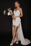 Sheath V-Neck Sleeveless Chiffon Little White Dress CW3398