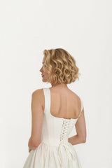 A-Line Short-Mini Satin Wedding Dress CW3405 - COCOMELODY
