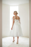 A-Line Tea Length Glitter Tulle Wedding Dress CW3410 - COCOMELODY