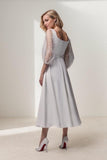 A-Line Tea Length Chiffon Elastic Cloth Wedding Dress CW3422 - COCOMELODY