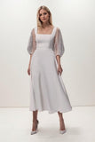 A-Line Tea Length Chiffon Elastic Cloth Wedding Dress CW3422 - COCOMELODY