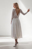 A-Line Tea Length Lace Wedding Dress CW3423 - COCOMELODY