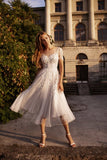A-Line Tea Length Lace Tulle Wedding Dress CW3427CR