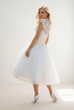 A-Line Tea Length Lace Tulle Wedding Dress CW3429 - COCOMELODY