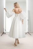A-Line Tea Length Organza Wedding Dress CW3437 - COCOMELODY