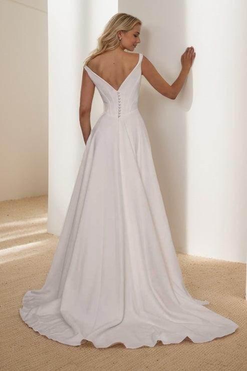 A-Line Sweep-Brush Train Elastic Cloth Wedding Dress CW3441CR - COCOMELODY