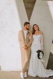 Mermaid Sweep-Brush Train Lace Satin Wedding Dress CW3446