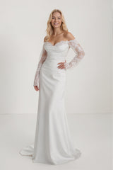Mermaid Sweep-Brush Train Lace Satin Wedding Dress CW3446