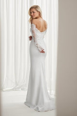 Mermaid Sweep-Brush Train Lace Satin Wedding Dress CW3446 - COCOMELODY
