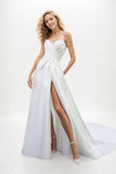 A-Line Court Train Satin Wedding Dress CW3450 - COCOMELODY