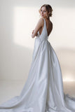 A-Line Court Train Satin Wedding Dress CW3462 - COCOMELODY