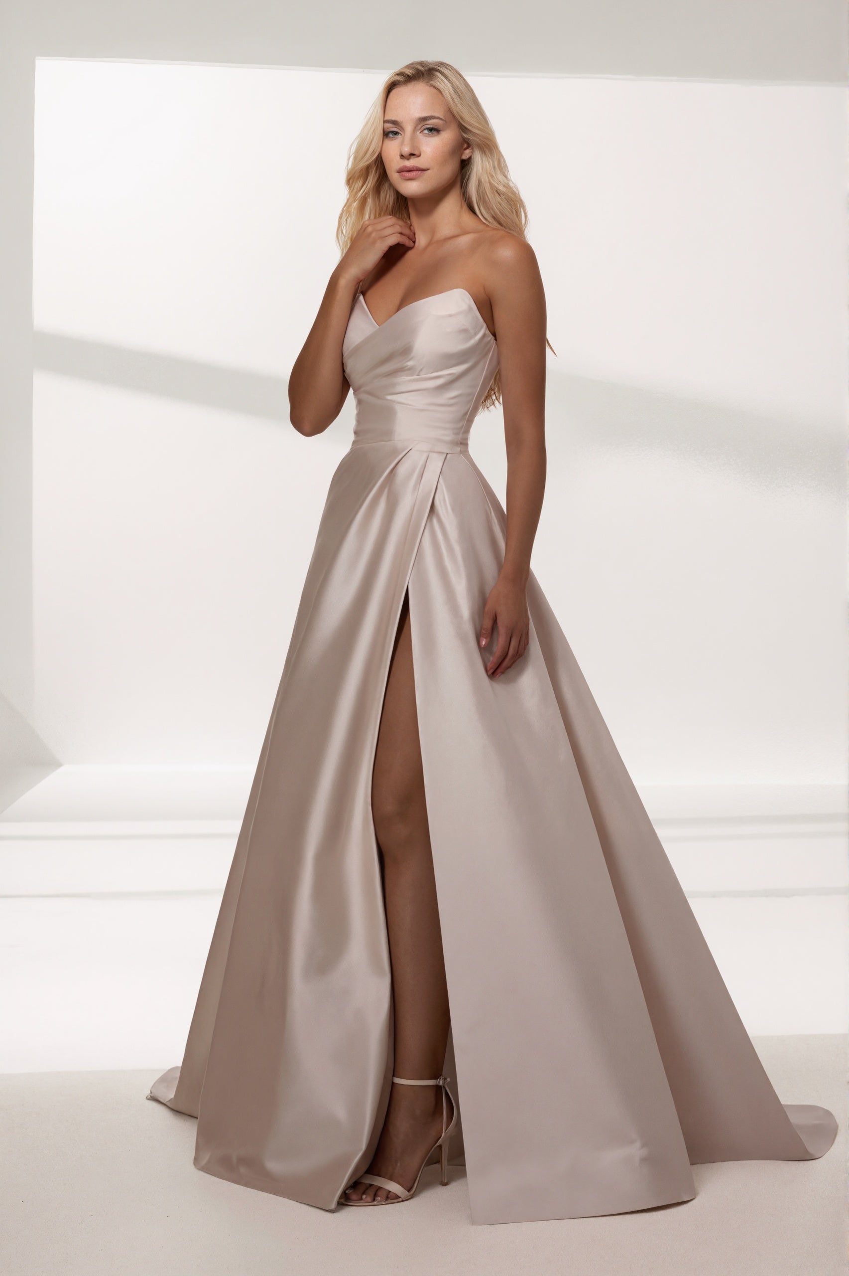 A-Line Sweep-Brush Train Satin Wedding Dress CW3464