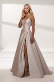 A-Line Sweep-Brush Train Satin Wedding Dress CW3464