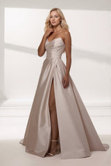 A-Line Sweep-Brush Train Satin Wedding Dress CW3464
