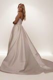 A-Line Sweep-Brush Train Satin Wedding Dress CW3464 - COCOMELODY
