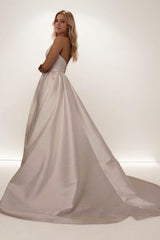 A-Line Sweep-Brush Train Satin Wedding Dress CW3464 - COCOMELODY