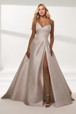 A-Line Sweep-Brush Train Satin Wedding Dress CW3464 - COCOMELODY