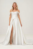 A-Line Court Train Satin Wedding Dress CW3466 - COCOMELODY