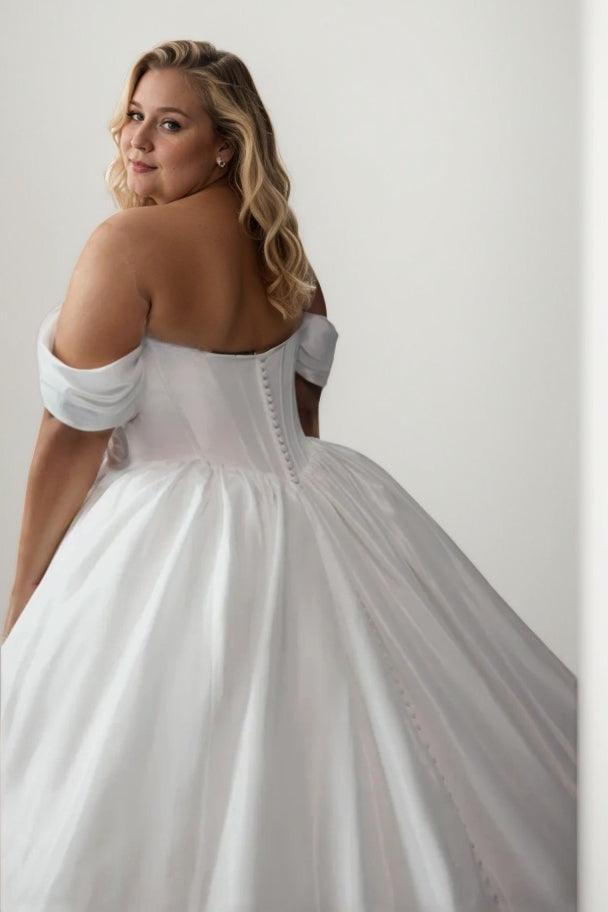 A-Line Sweep-Brush Train Taffeta Wedding Dress CW3483 - COCOMELODY