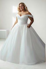 A-Line Sweep-Brush Train Taffeta Wedding Dress CW3483 - COCOMELODY
