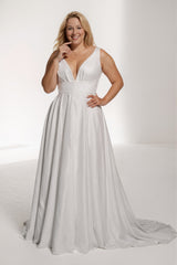 A-Line Court Train Satin Wedding Dress CW3484