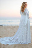 A-Line Sweep-Brush Train Lace Wedding Dress CW3487 - COCOMELODY