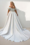 A-Line Court Train Satin Wedding Dress CW3494 - COCOMELODY