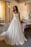 A-Line Court Train Satin Wedding Dress CW3503