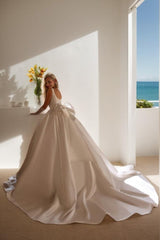 A-Line Court Train Satin Wedding Dress CW3503 - COCOMELODY