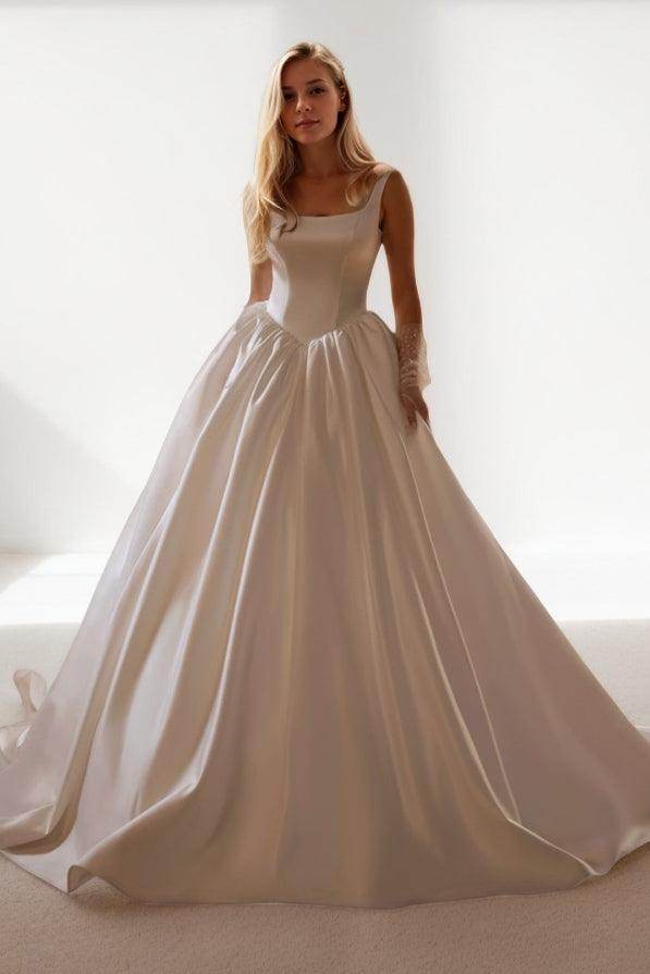 A-Line Court Train Satin Wedding Dress CW3503 - COCOMELODY