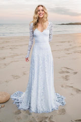A-Line Sweep-Brush Train Lace Wedding Dress CW3506 - COCOMELODY