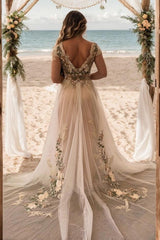 A-Line Court Train Lace Tulle Wedding Dress CW3509 - COCOMELODY