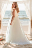A-Line Sweep-Brush Train Lace Tulle Wedding Dress CW3510 - COCOMELODY