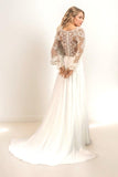 A-Line Sweep-Brush Train Lace Chiffon Wedding Dress CW3513 - COCOMELODY