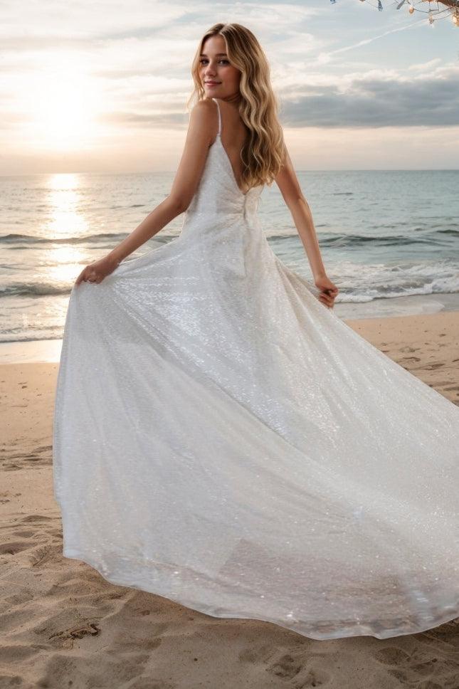 A-Line Sweep-Brush Train Sparkle Tulle Wedding Dress CW3517 - COCOMELODY