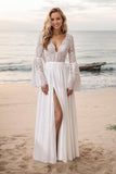 A-Line Floor Length Lace Chiffon Wedding Dress CW3518 - COCOMELODY