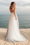 A-Line Sweep-Brush Train Lace Tulle Wedding Dress CW3522 - COCOMELODY