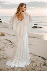 Sheath-Column Sweep-Brush Train Lace Wedding Dress CW3523 - COCOMELODY