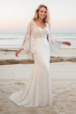 Sheath-Column Sweep-Brush Train Lace Wedding Dress CW3523 - COCOMELODY