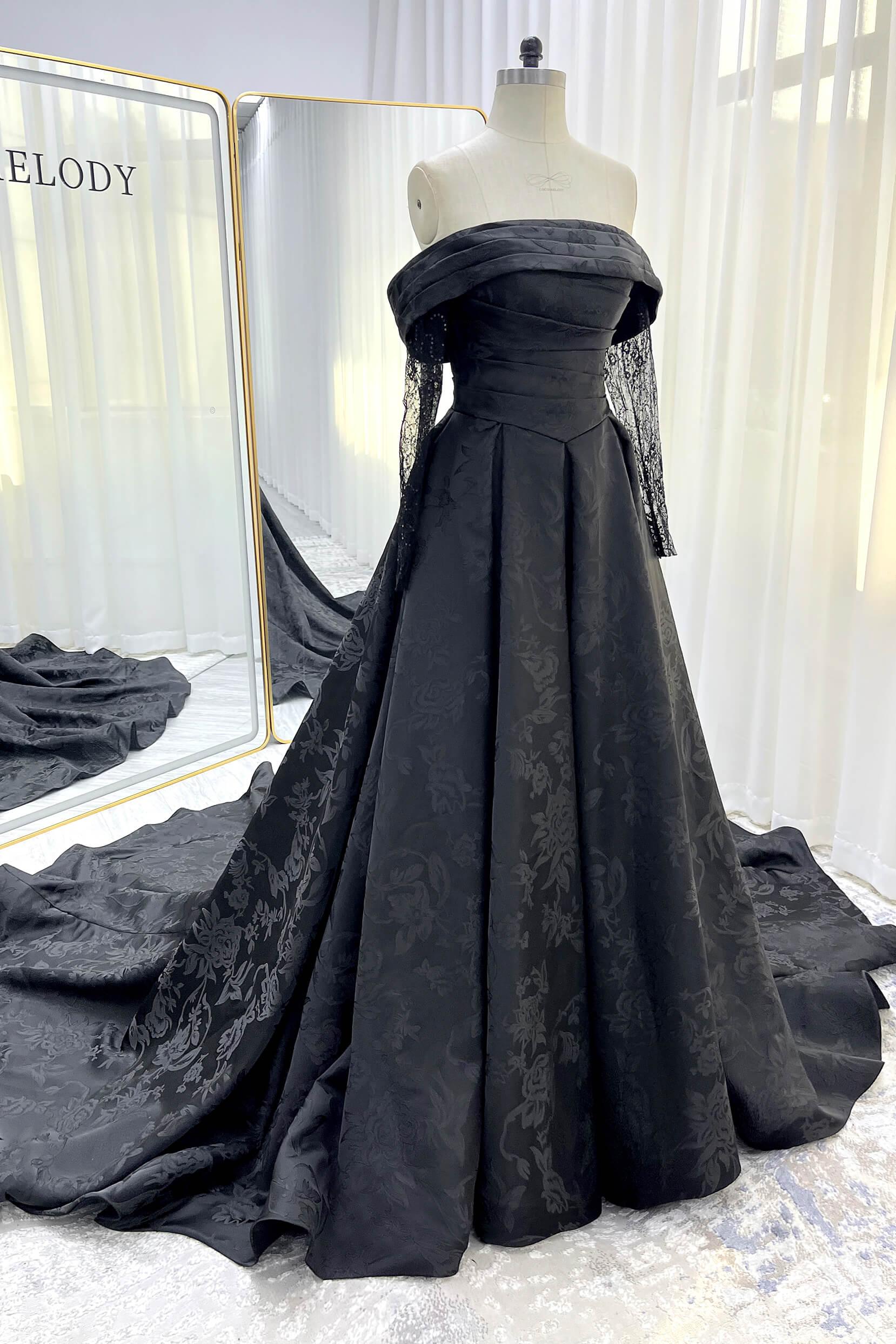 A-Line Court Train Jacquard Satin Lace Wedding Dress CW3526 - COCOMELODY