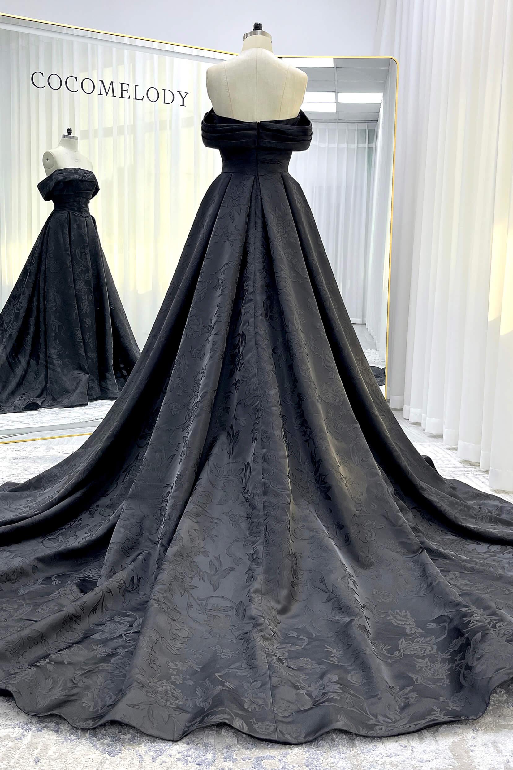A-Line Court Train Jacquard Satin Lace Wedding Dress CW3526 - COCOMELODY