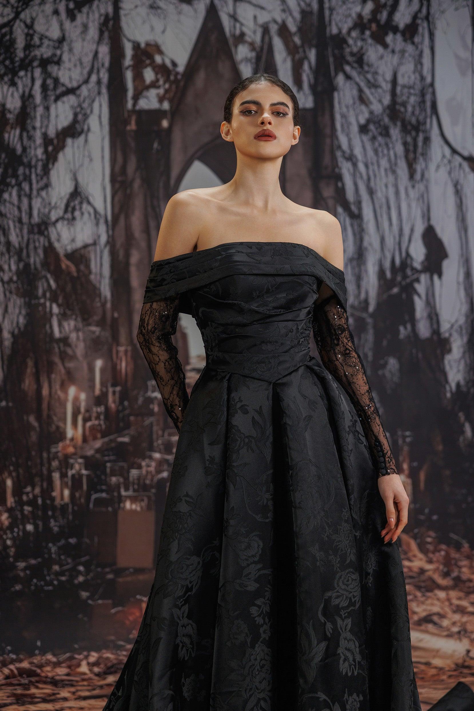 A-Line Court Train Jacquard Satin Lace Wedding Dress CW3526 - COCOMELODY