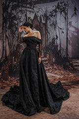 A-Line Court Train Jacquard Satin Lace Wedding Dress CW3526 - COCOMELODY