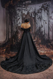 A-Line Court Train Jacquard Satin Lace Wedding Dress CW3526 - COCOMELODY