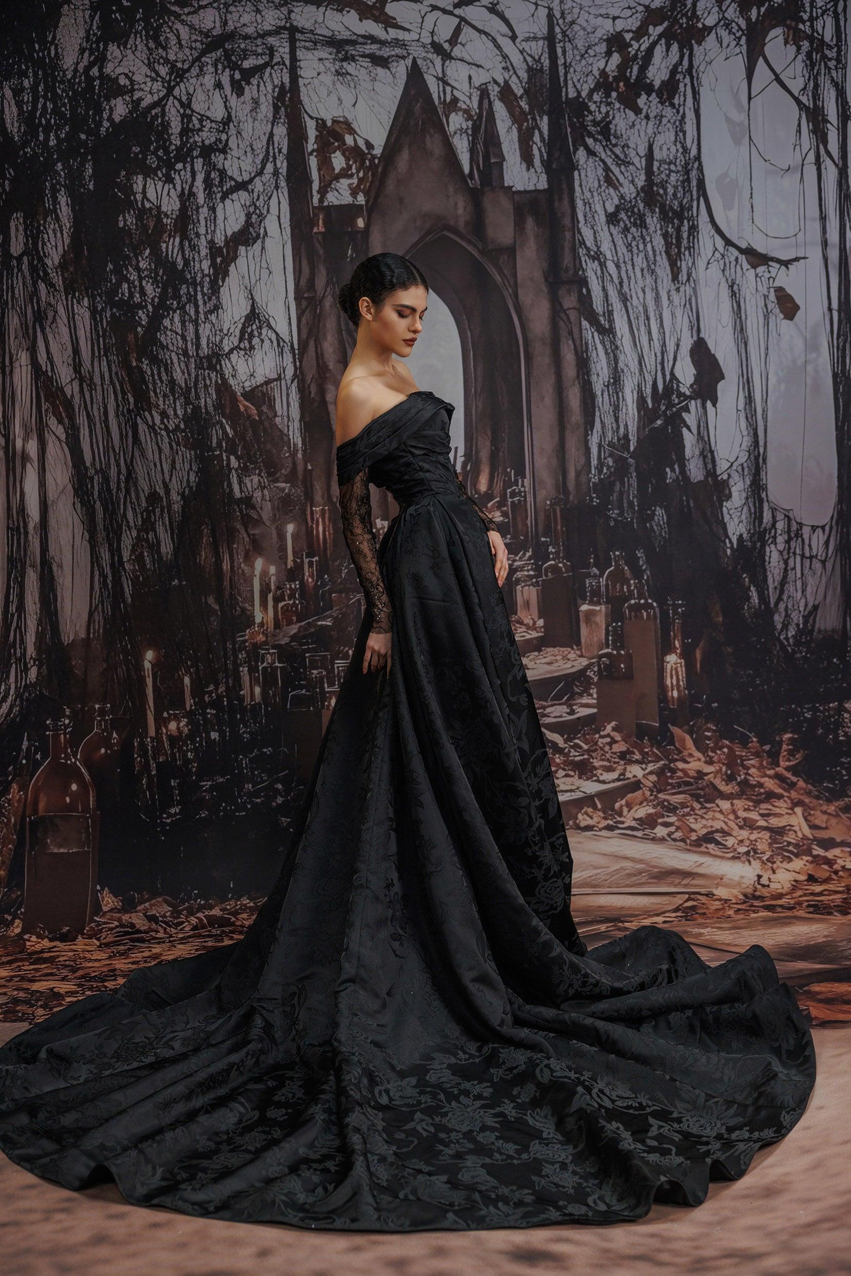 A-Line Court Train Jacquard Satin Lace Wedding Dress CW3526 - COCOMELODY