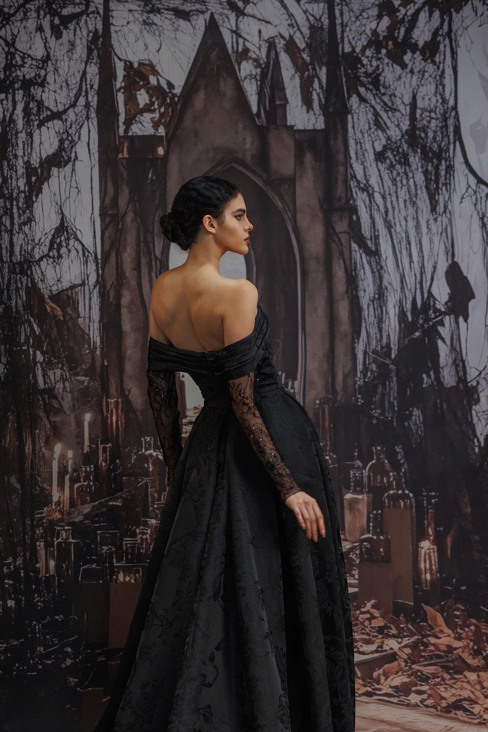 A-Line Court Train Jacquard Satin Lace Wedding Dress CW3526 - COCOMELODY