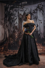 A-Line Court Train Jacquard Satin Lace Wedding Dress CW3526 - COCOMELODY
