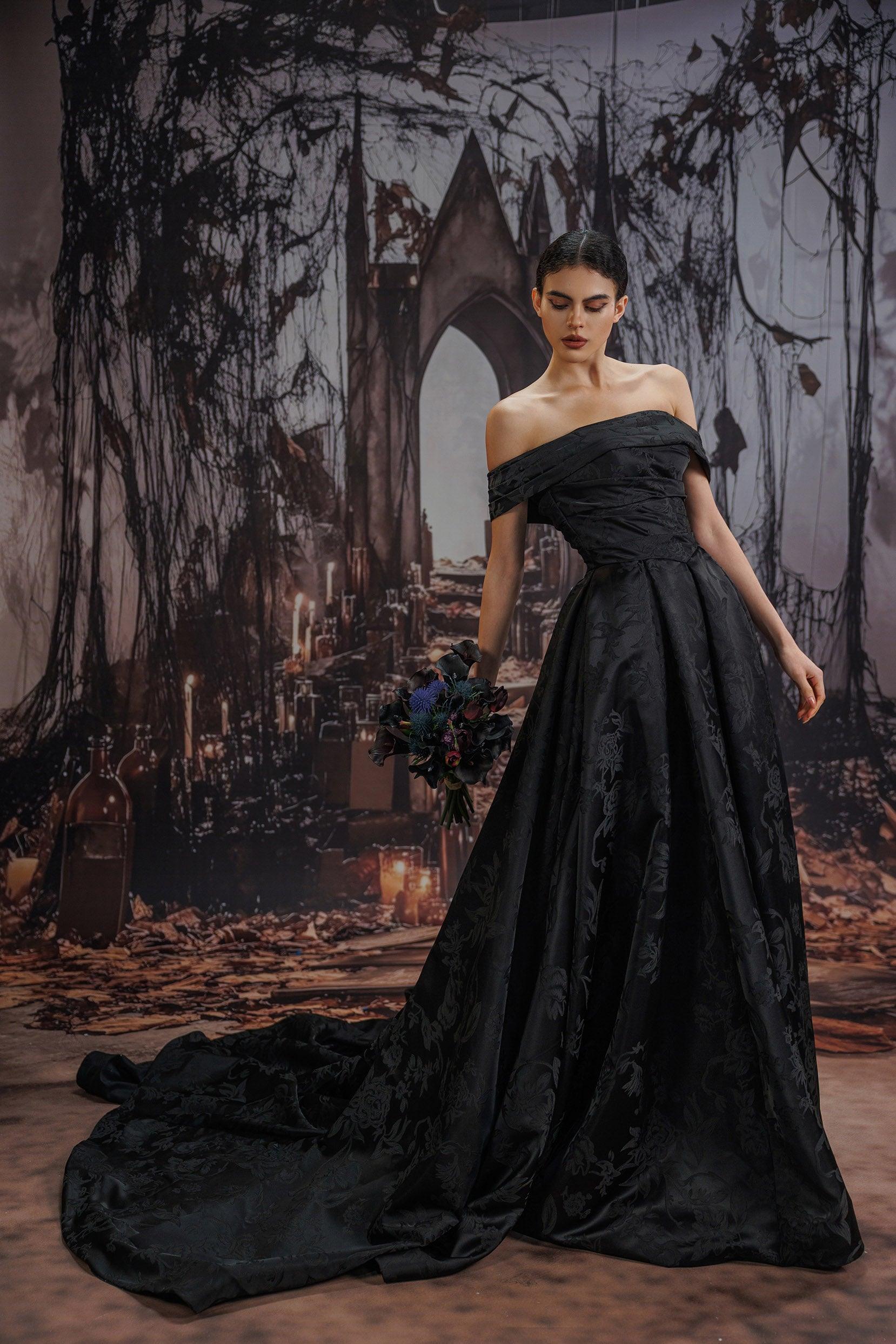 A-Line Court Train Jacquard Satin Lace Wedding Dress CW3526 - COCOMELODY