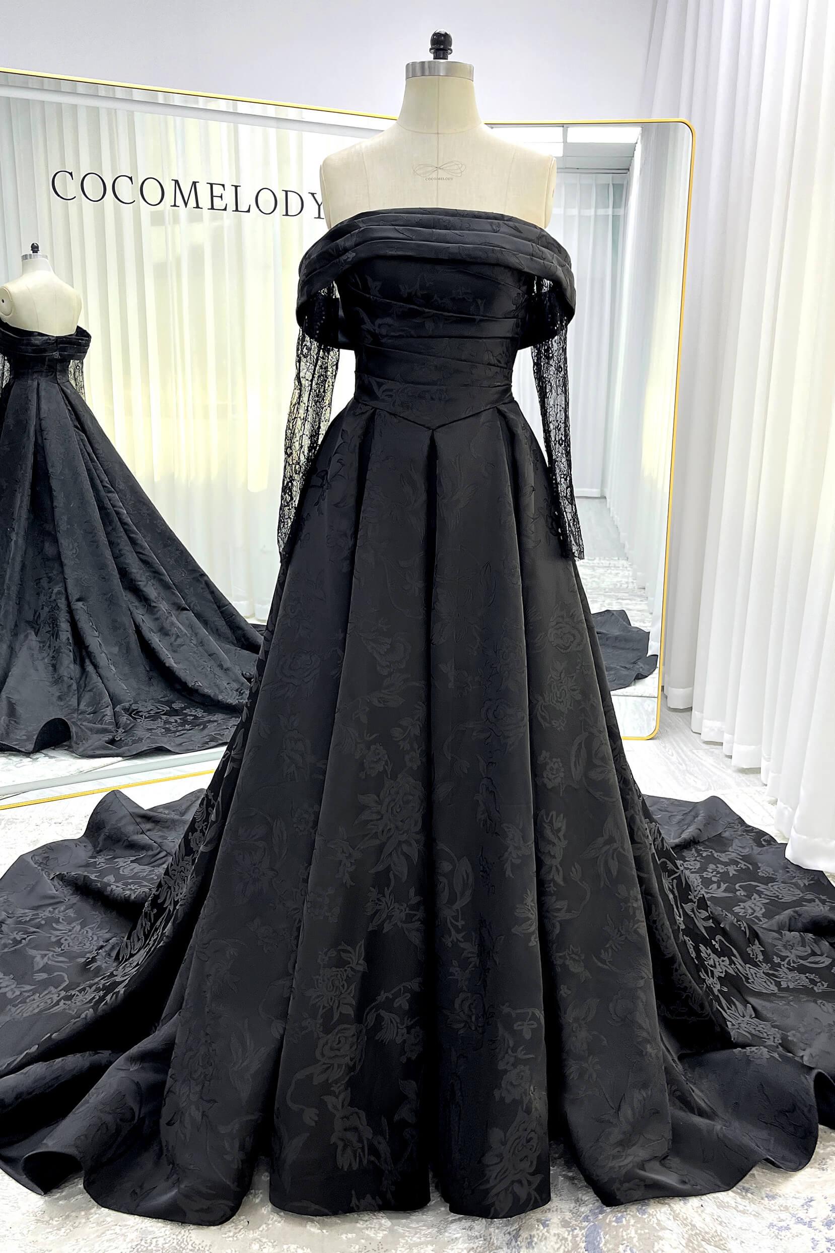 A-Line Court Train Jacquard Satin Lace Wedding Dress CW3526 - COCOMELODY