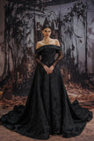 A-Line Court Train Jacquard Satin Lace Wedding Dress CW3526 - COCOMELODY